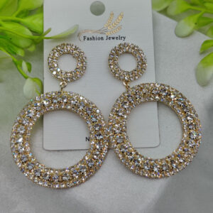 Imported Radiant Double-Hoop Crystal Earrings โ Glamorous Statement Jewelry - Luxurious Gold Finish | Best Quality Artif
