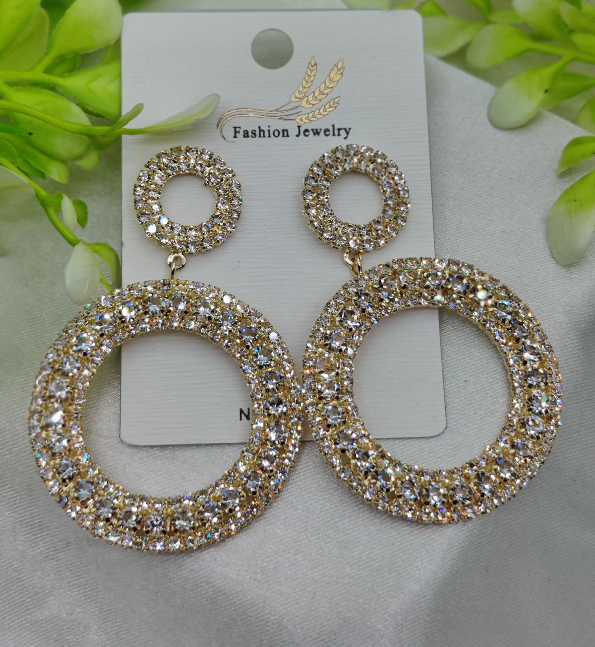Imported Radiant Double-Hoop Crystal Earrings – Glamorous Statement Jewelry - Luxurious Gold Finish | Best Quality Artif