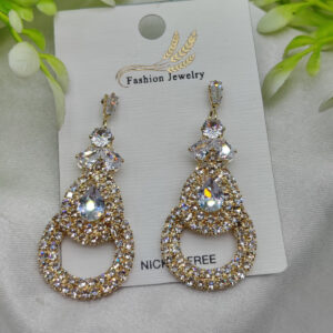 Imported Glamorous Crystal-Studded Teardrop Earrings โ Nickel Free Earrings - Luxurious Gold Finish | Best Quality Artif