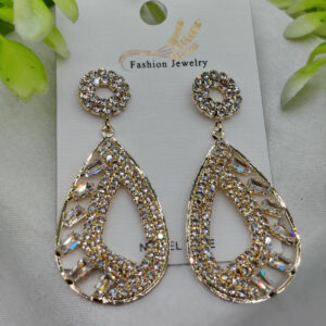 Imported Sparkling Teardrop Crystal Earrings โ Elegant Statement Jewelry - Luxurious Gold Finish | Best Quality Artifici