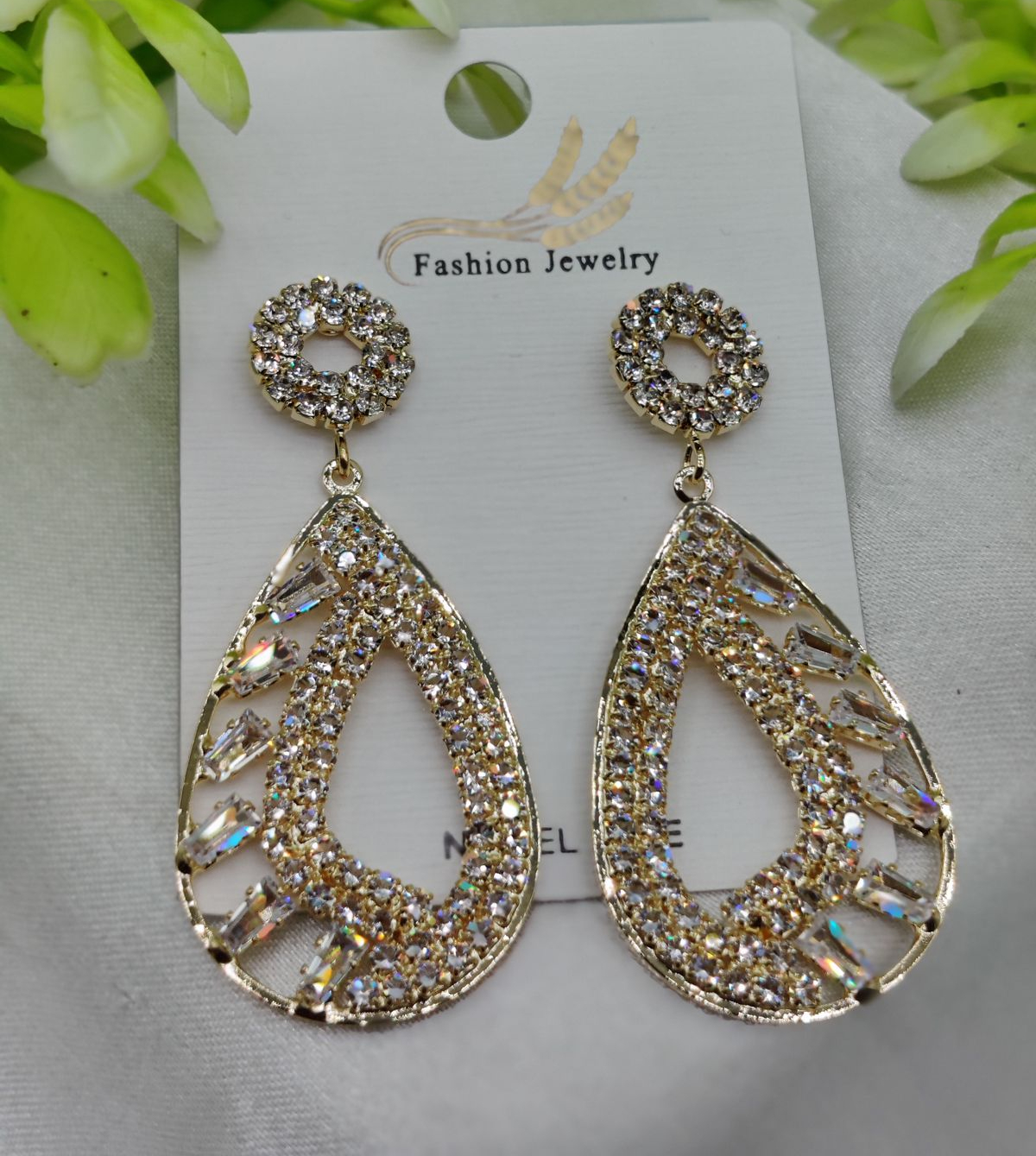 Imported Sparkling Teardrop Crystal Earrings – Elegant Statement Jewelry - Luxurious Gold Finish | Best Quality Artifici