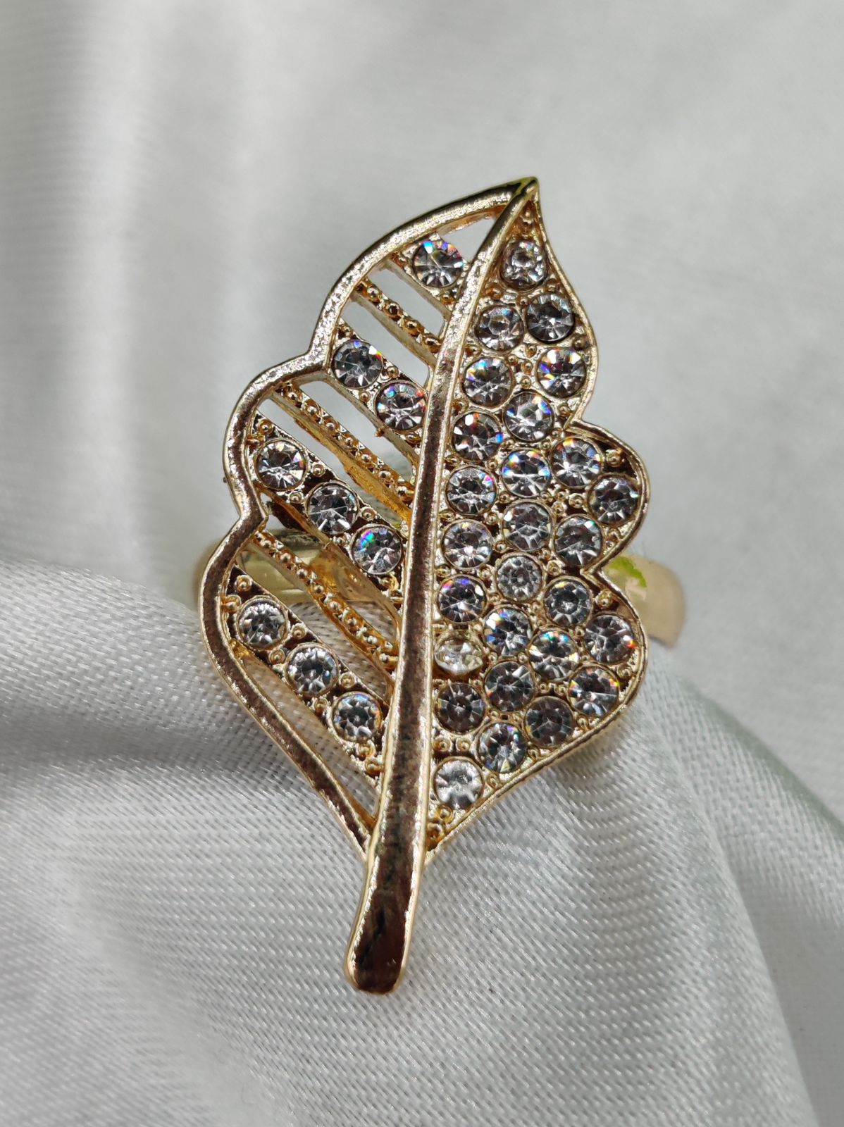 1 Piece Imported Elegant Crystal-Studded Leaf Ring | Best Quality Ring For Girls & Women | Adjustable Ring | Elegant