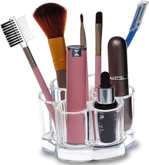 6 Slot Round Shape Lipstick Organizer Flower Shape Clear Acrylic Makeup Cosmetic Jewelry Storage Case Makeup Brush Holde