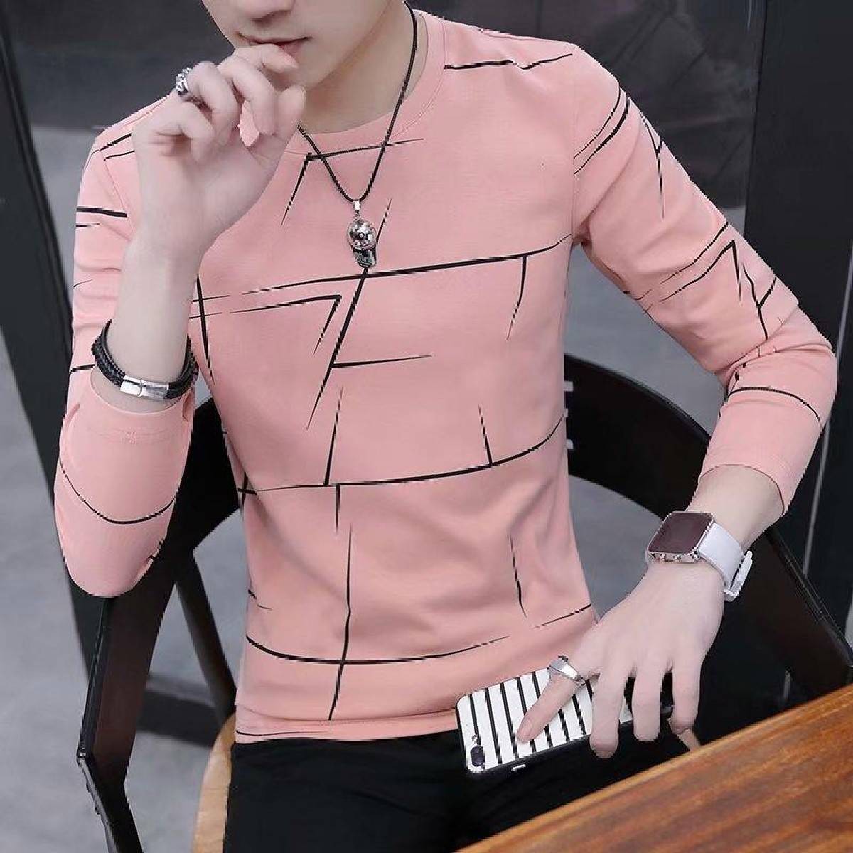 Fancy Cotton Jersey Full Sleeves T Shirt For Men | Best Quality Full Sleeves T Shirt For Men | T Shirt For Boys - Pink T