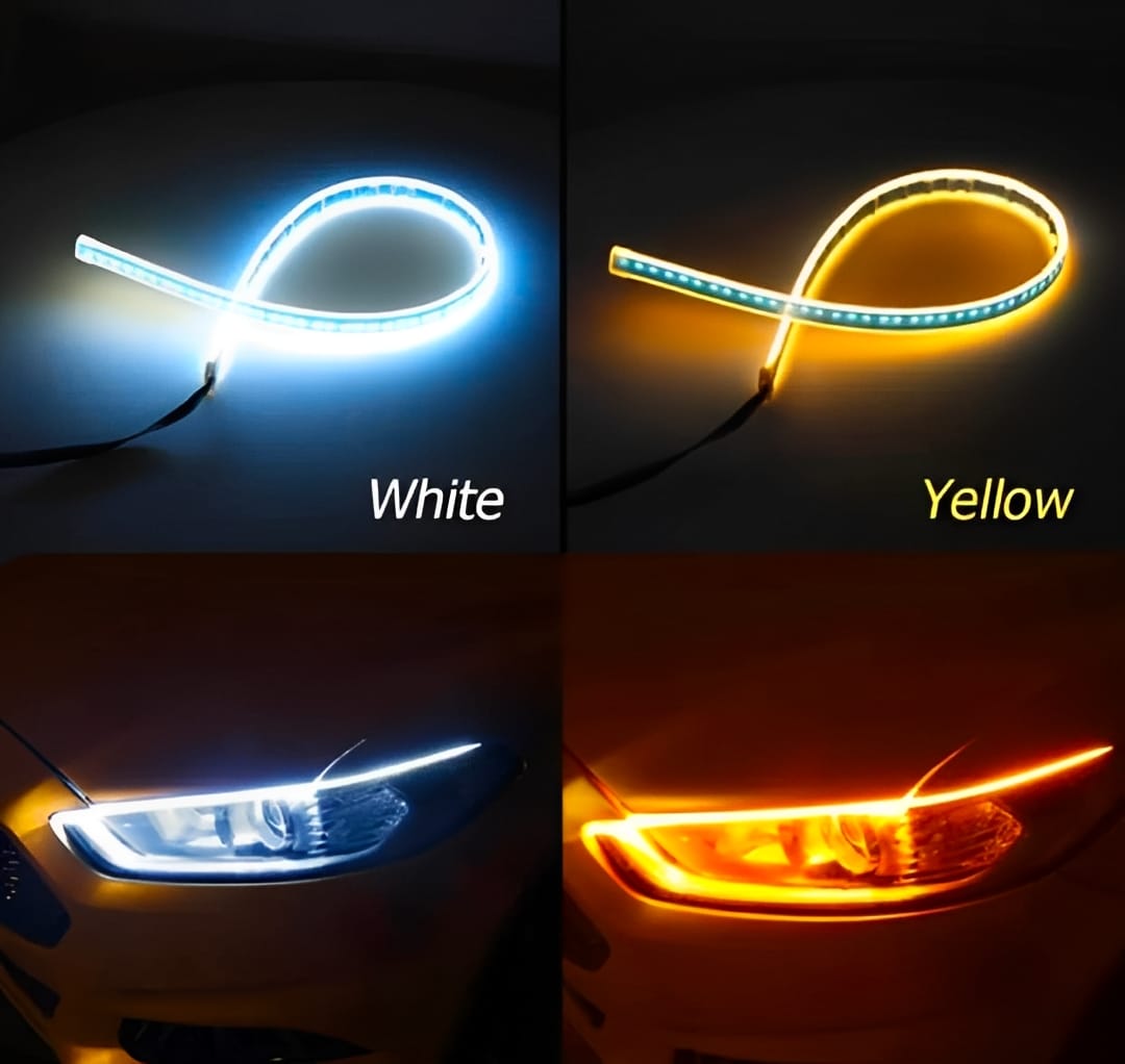 01 Pcs Trending Hub Universal Bike Strip Light – Dual Color Turn Signal (Yellow & White) | Best Quality Strip Light