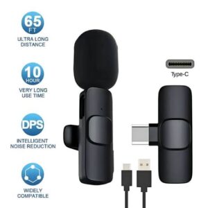 WIRELESS MIC K9 Dual Microphone Mic Plug & Play USB Type C Plug Wireless Lavalier Microphone