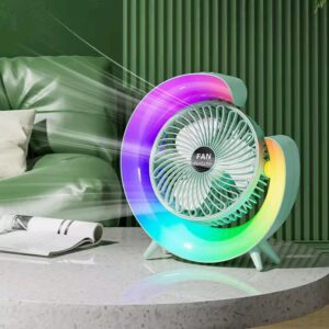 7 Colors LED Atmosphere Light Mini Electric fan Portable Table Fan Quiet USB Rechargeable Fan 3 Speeds 180Β°Adjustable Fa