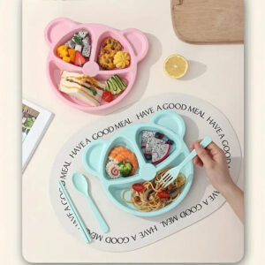 5 Piece Multi Color Panda Plates With 3 Spoons And 2 Forks Household Food Grade Plastic Plates Set(Random color))