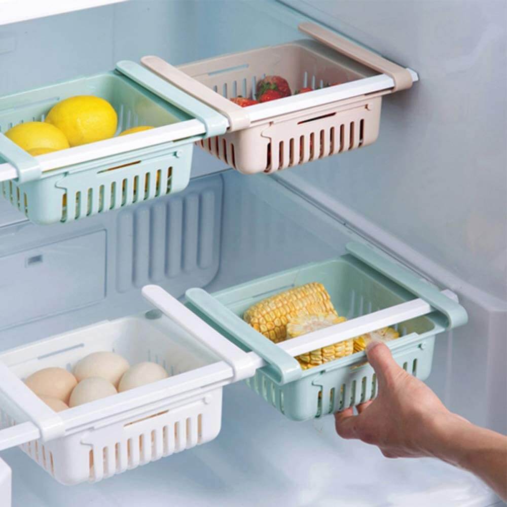 Adjustable Storage Basket For Fridge | Plastic Basket | Stretchable Food Organizer (1 Pc) (Random Color)