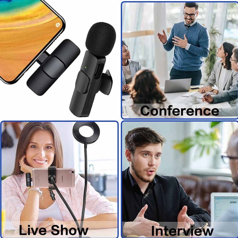 k11 Type-C Wireless Microphone K8 Collar Mic for Type C - Noise Cancellation Reduction Wireless Mic for Phone for Mobile