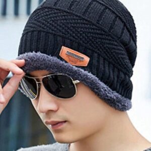 Couple Pack of 2 Combo - woolen winter beanie Head cap with neck warmer muffler for men and women (Black)
