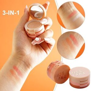 3 In 1 Matte Highlighter Blush Palette Pearly Blusher Shimmer Brighten Silkworm Eyeshadow Face Contour Powder Makeup Pal