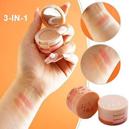 3 In 1 Matte Highlighter Blush Palette Pearly Blusher Shimmer Brighten Silkworm Eyeshadow Face Contour Powder Makeup Pal