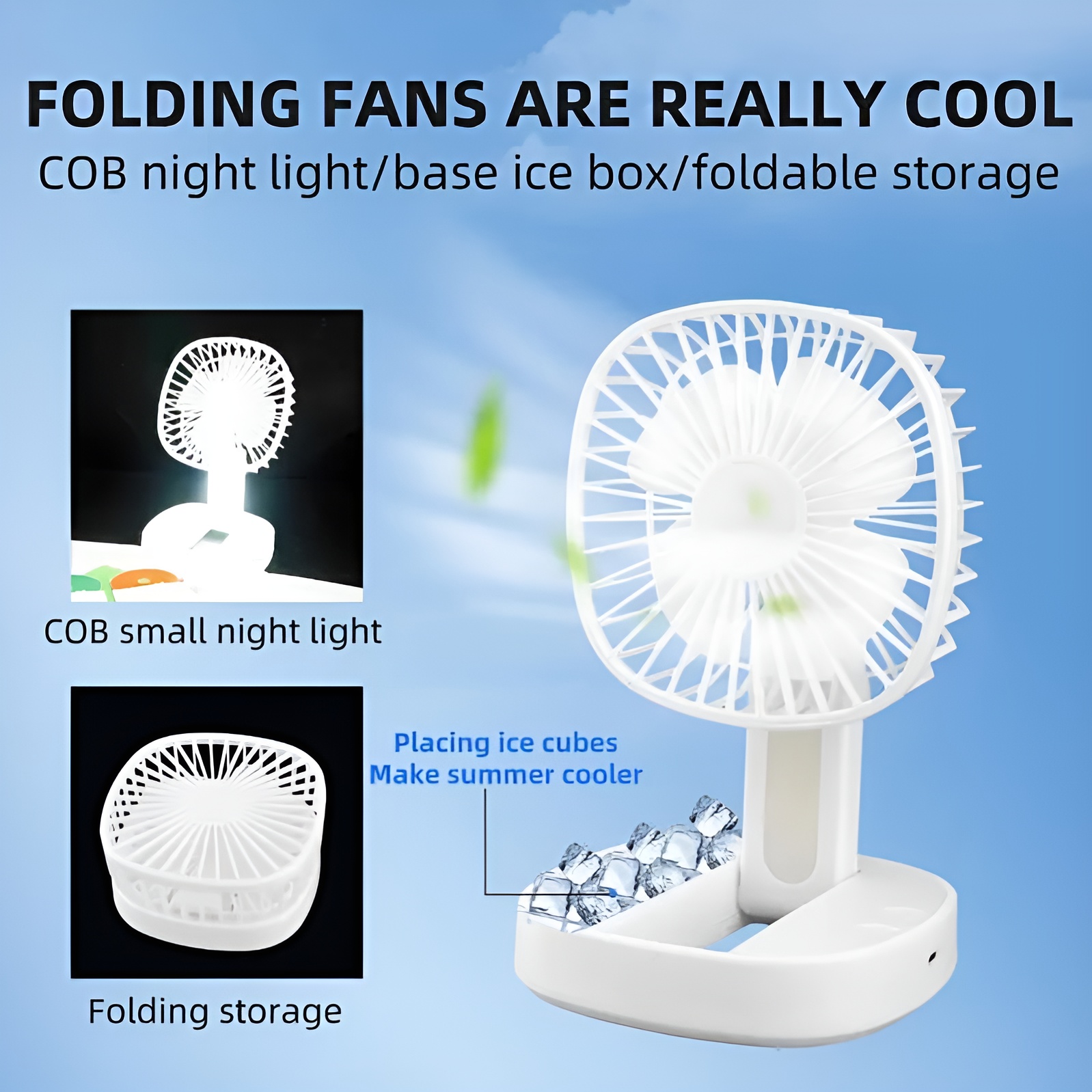 Mini USB Rechargeable Fan Desktop Foldable with Led Light | 3 Speed Adjustable For Household Bedroom For Office Home Coo