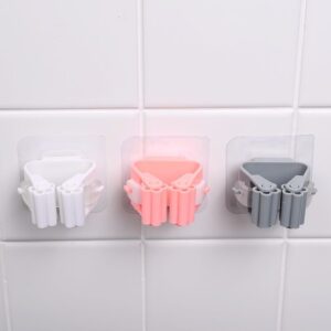 Pack of 3 Mop and Broom Self Adhesive Holder Wall Mount Magic Hanger Organizer Cleaning Tools Storage Mop Rack (Random C