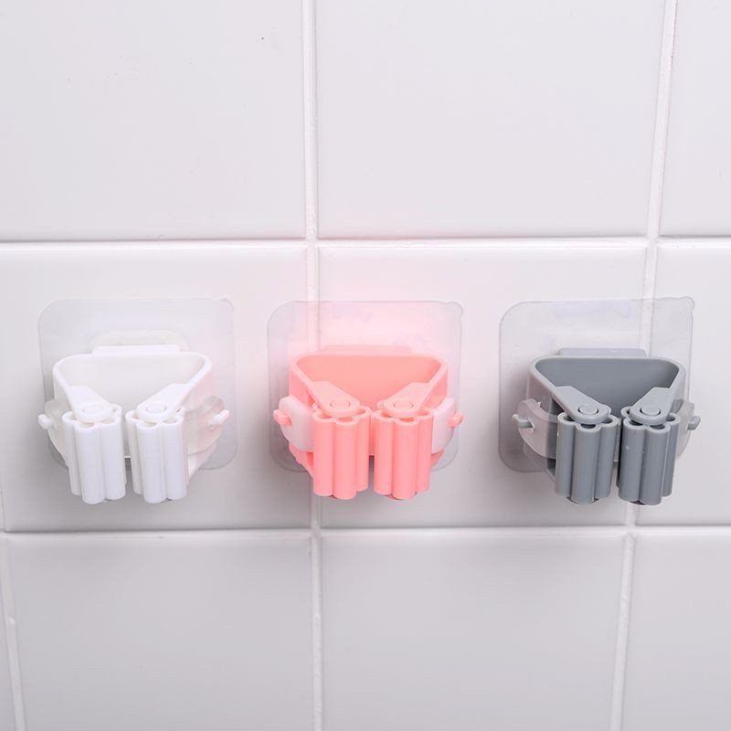 Pack of 3 Mop and Broom Self Adhesive Holder Wall Mount Magic Hanger Organizer Cleaning Tools Storage Mop Rack (Random C