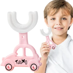 Silicon Toothbrush taxi design Portable Hand-Held Shaped Infant Soft Bristle 360 Degrees for kids (random color)