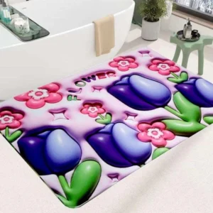 3D Printing Soft Mat Cut Flower Design Anti Slip Floor Door Mat Water Absorb for Bathroom, Kitchen or Room (Random color