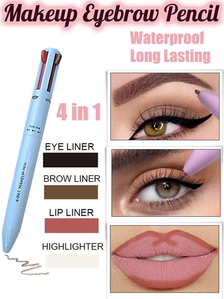 4 in 1 Waterproof Makeup Pen Eyebrow Pencil Long Lasting Easy Lip Color Liner Highlight Lying Silkworm Eyeliner Pen Make