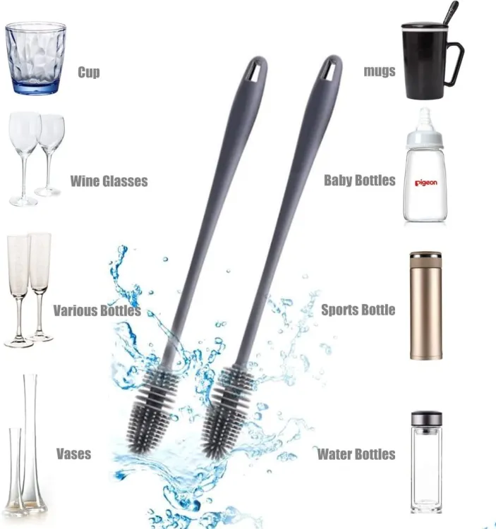 Silicone Feeder Bottle Brush Glass Brush Cup Brushes Long Handle | Silicone Bottle Cleaning Brush With Long Handler (Ran