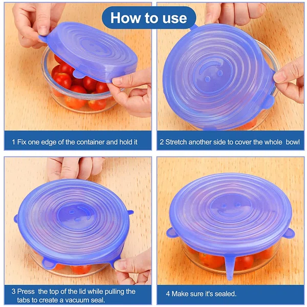 6pcs/set Silicone Lid Spill Stopper Universal Silicone Suction Lid-bowl Pan Silicone Cover Kitchen Pan Lids Cover Stoppe