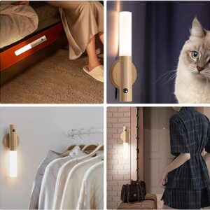 LED Wood Night Light PIR Motion Sensor Magnetic Wall Lamp USB Rechargeable Lights Home Staircase Bedroom Lamp Bedside Li