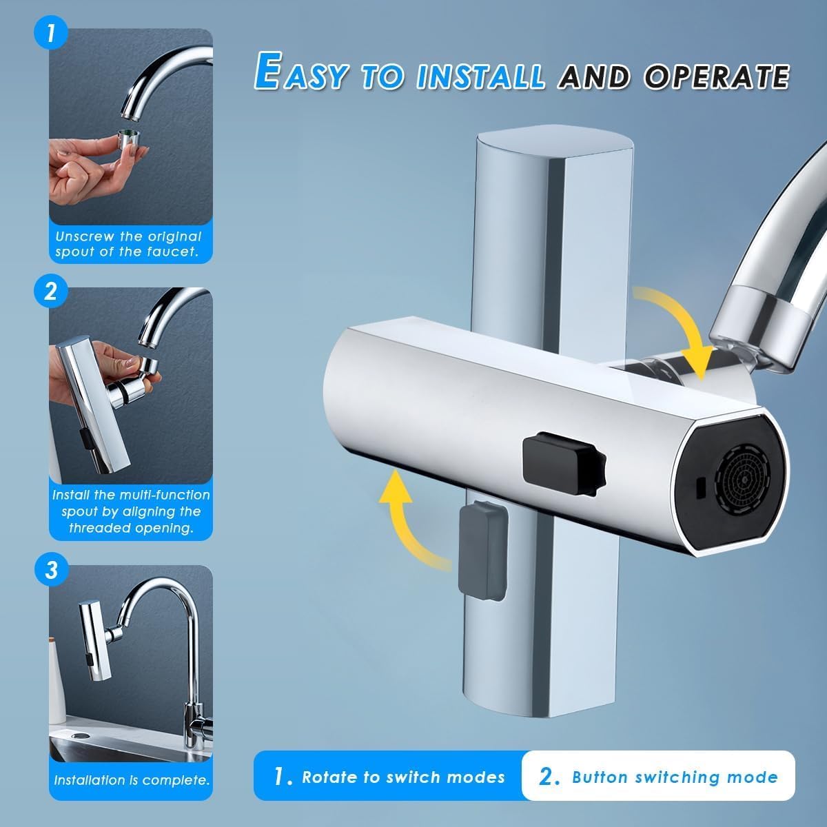 Multifunctional Kitchen Sink Waterfall Faucet Pressurized Shower Bubbler Splash-proof 4 Modes Spout Bathroom Basin Tap E