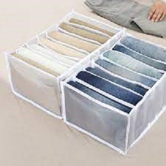 7 Grids Washable Wardrobe Clothes Organizer, Jeans Compartment Storage Box, Clothes Drawer Mesh Separation Box, Portable