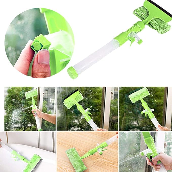 3 in 1 Fiber Wiper Sprayer Wash, Wipe and Soak | Window Squeegee Kit, Cleaning Tool with Detachable Microfiber Cloth Rub