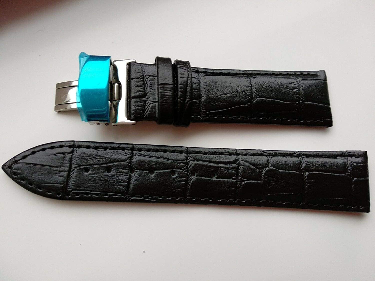 Ewatch Accessories Genuine Leather Watch Band Strap Fits 1853 Black Deployment Buckle-13