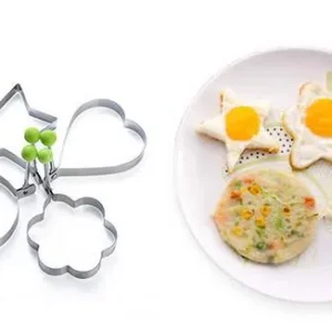 Pack of 4 New Mould Style Fried Egg Pancake Shaper | Egg Shaper Kitchen Tools Star, Heart, Round, Flower Shaped Stainles