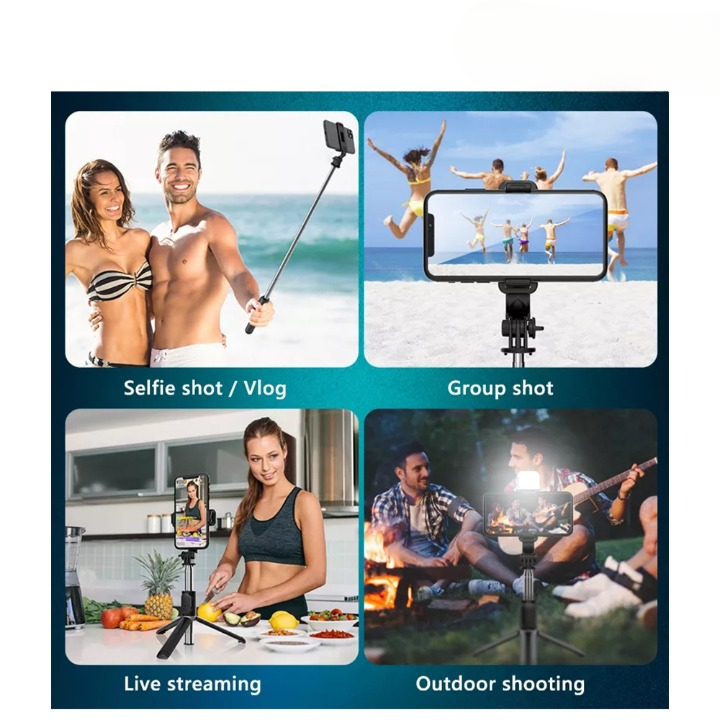 Selfie Stick With LED Light Wireless Bluetooth Foldable Mini Tripod Stand Mobile Holder With Fill Light Shutter Remote C