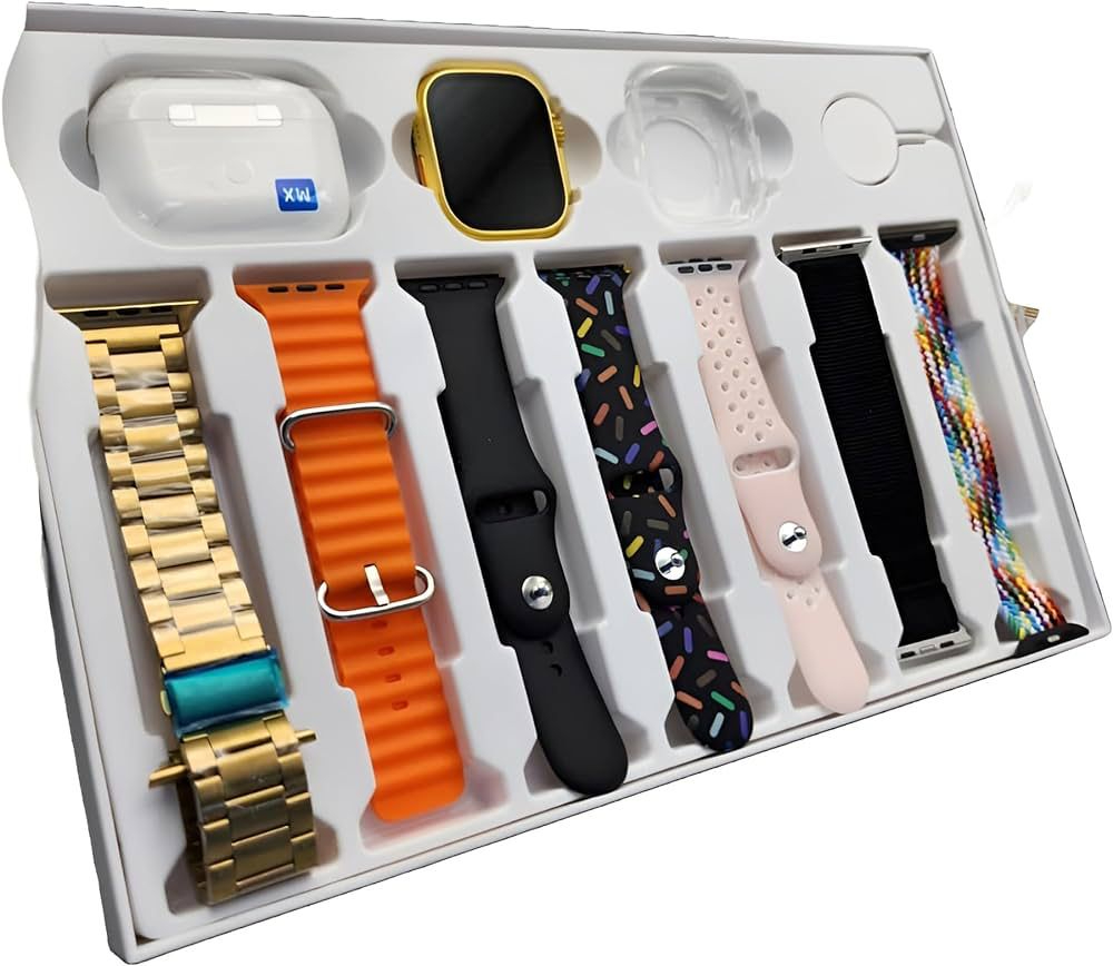I20 Ultra Max suit Smart Watch 10 in 1 box 2.3inch large screen with 7 strips smartwatch With Airpords 2 (random color)