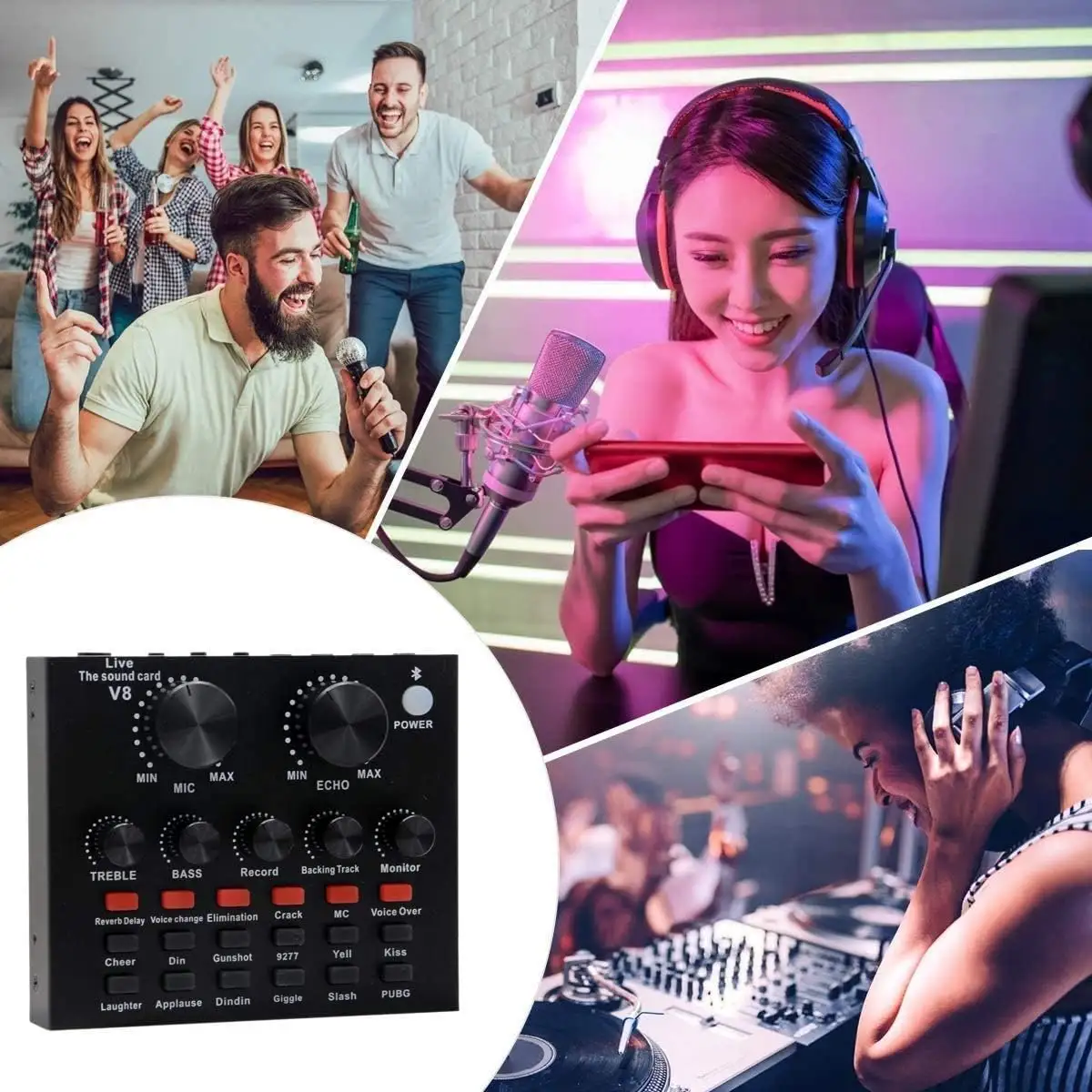 Podcast Mic Set With Live Sound Card,condenser Microphone With Rechargeable 12 Kinds Of Auxiliary Background For Karaoke
