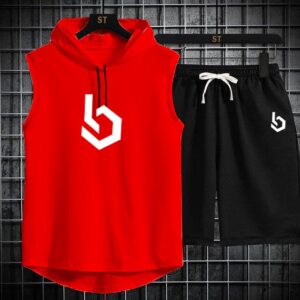 Summer Gym Hooded Short Track Suit fabric Jersey (black)