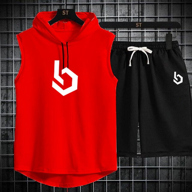 Summer Gym Hooded Short Track Suit fabric Jersey (black)