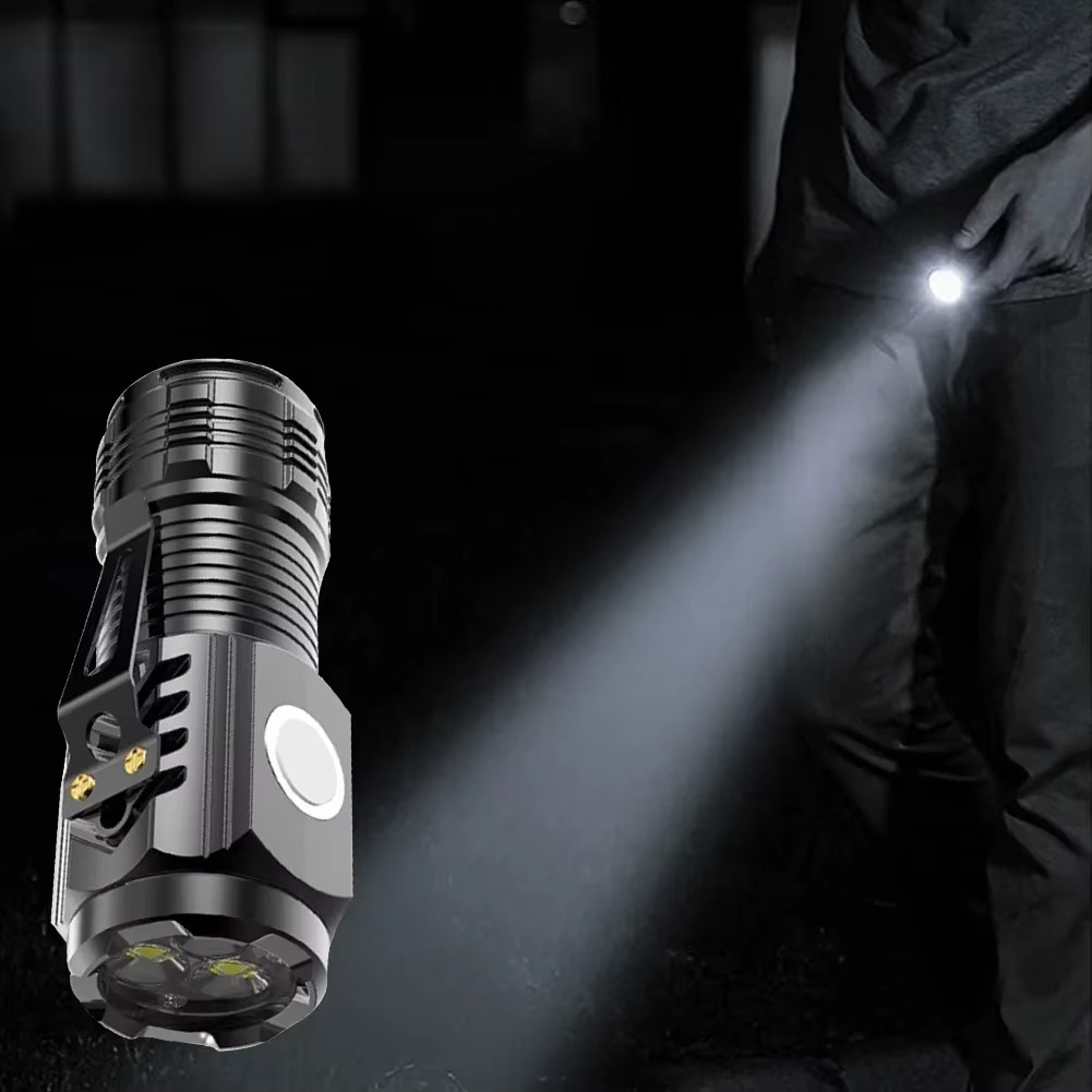 Mini Flashlight Flash Super Power Waterproof Camping Light / Pocket Flashlight with Clip USB Rechargeable Powerful Flash