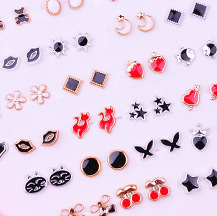 36 Pairs Of Random Beautiful studs Silicon Back With Back Stopper