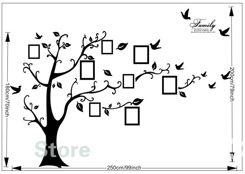 Large 200x250Cm / 79x99in Black 3D DIY Photo Tree PVC Wall Decals Adhesive Family Wall Stickers Mural Art Home Decor