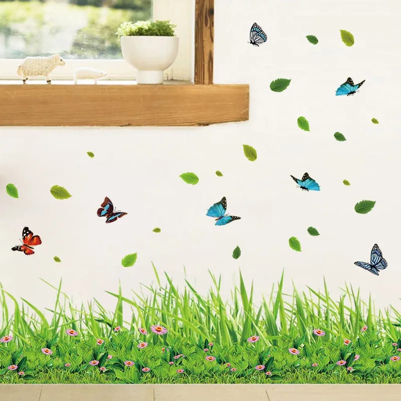 New 3D Fresh Green Plant Removable Green Grass PVC Wall Stickers Home Decor waterproof DIY Removable Art Vinyl 7 inch x