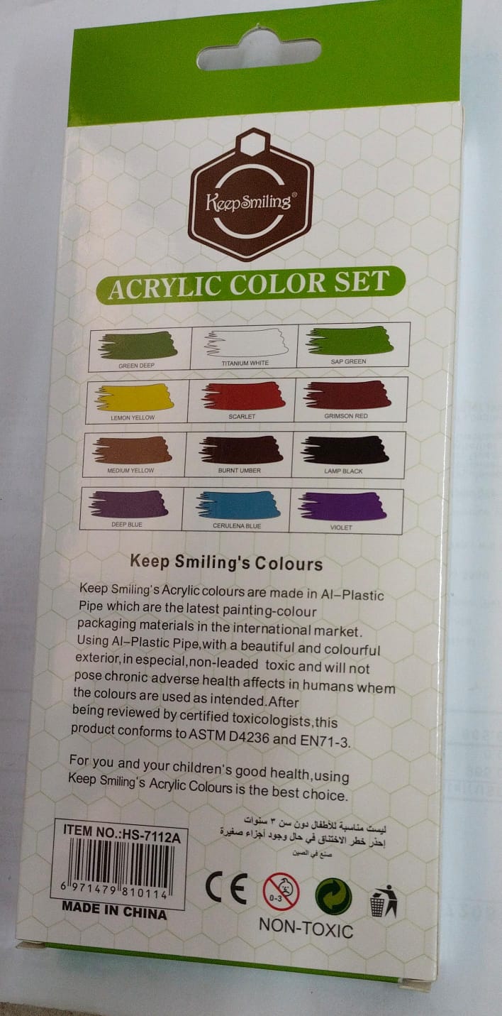 Acrylic Oil Glass Water Fabric Colour Paint Set ( 12ml - 12 Tubes )