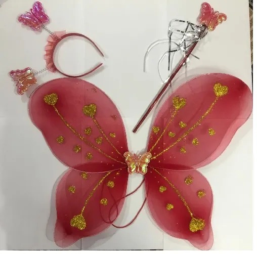 Kids Baby Fairy Wings Fashion Butterfly Wings Dress Up Party 3 pcs set (wing+Stick+ hairband)