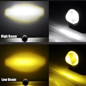 (2pcs) New Mini Driving Fog Light for All Motorcycle, Cars, Jeep(2pcs) Dual Function White-Yellow Lens Projectors Auxili