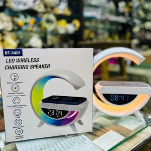 BT- 3401 Multi-functional LED Clock Display Speaker G Lamp | LED wireless charging speaker, G-shaped speaker light, Blue
