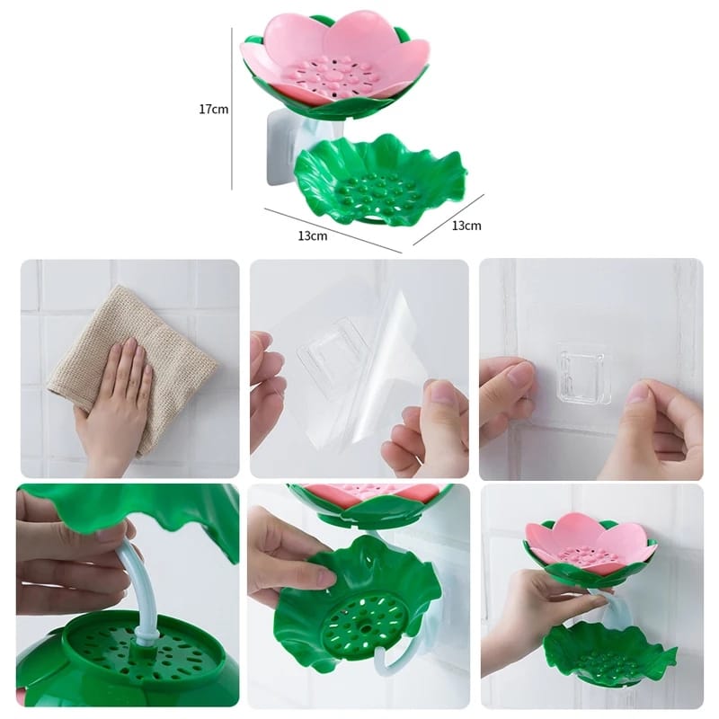 Double Wall Hanging Drain Soap Box Multifunctional Lotus Flower Shaped Soap Holder Bathroom Rack Household Non-slip Stor