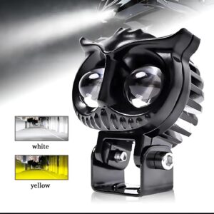 2 Pcs OWL Shape Fog Yellow-White & Flash light Low & High Beam Owl Plastic Body Spot Light for All Cars And Bike