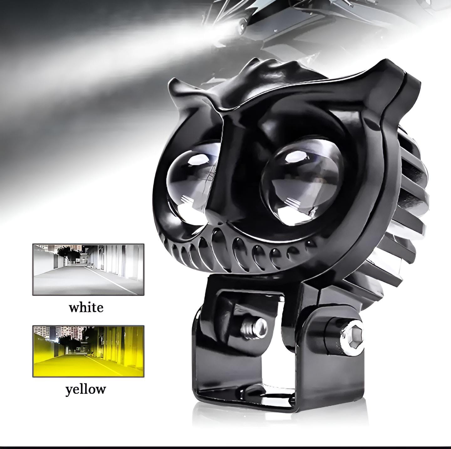 2 Pcs OWL Shape Fog Yellow-White & Flash light Low & High Beam Owl Plastic Body Spot Light for All Cars And Bike