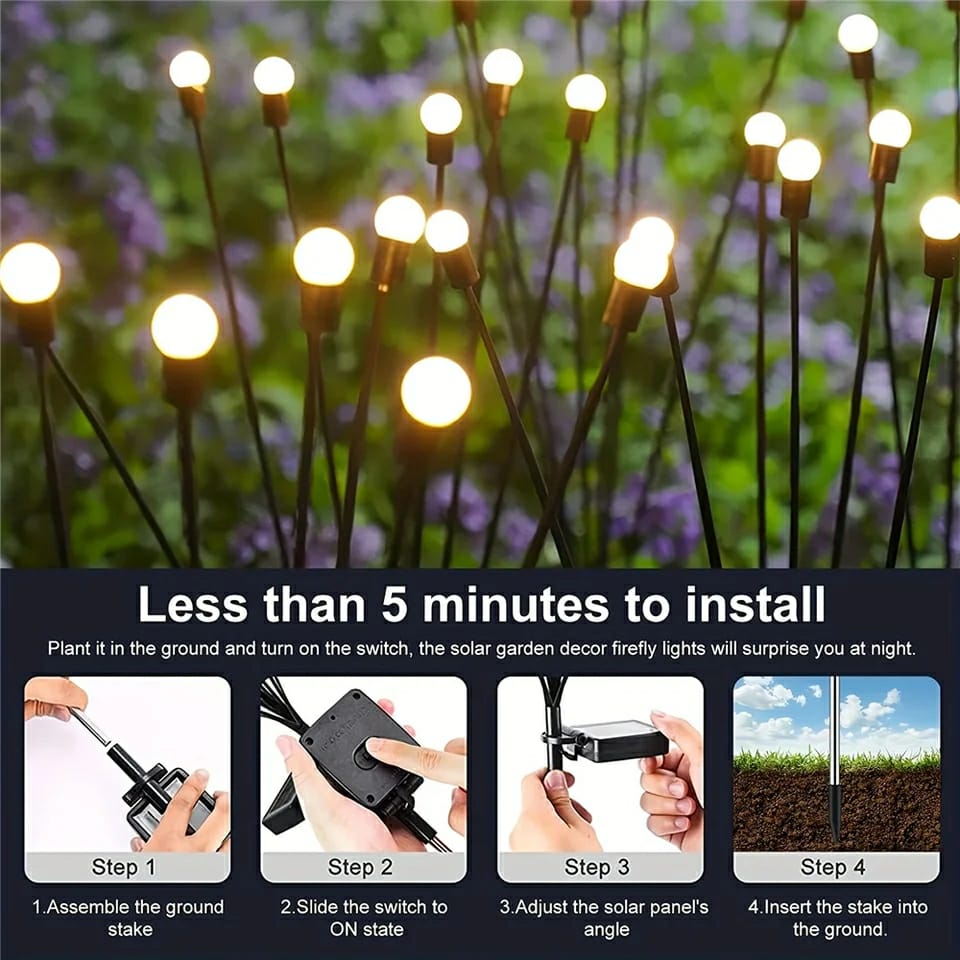 10 Lights - LED Solar Powered Firefly Light Outdoor Waterproof Solar Garden Light Decorative Swaying Wind Dancing Solar