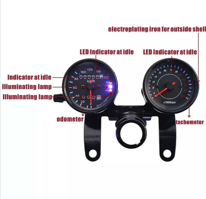 Cafe racer style double meter imported product for motorcycle (Color black)