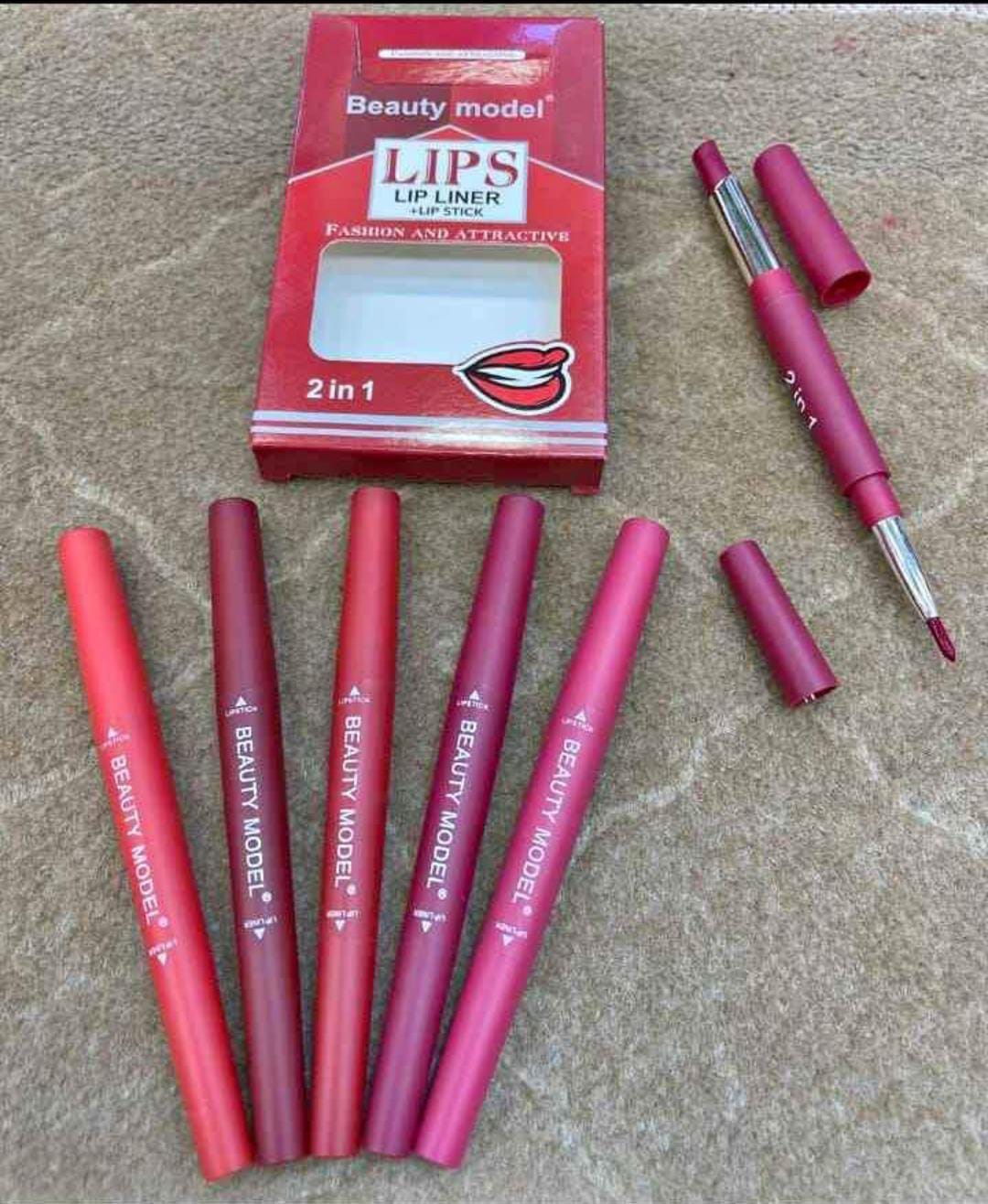 2-in-1 Lipstick & Lip Liner Pack – 6 Vibrant Colors, Waterproof & Long-Lasting